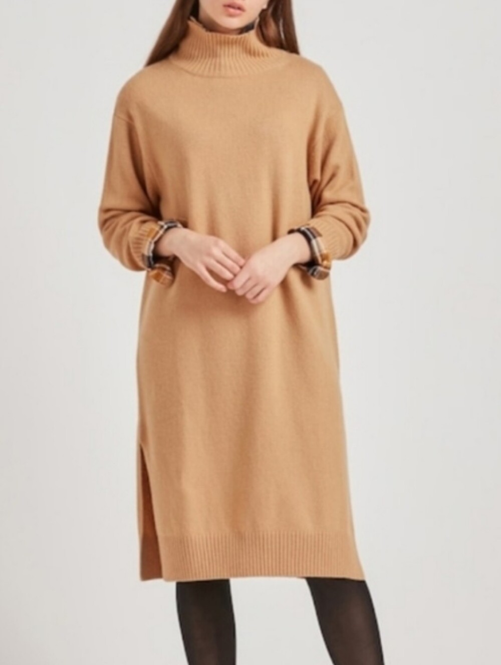 NWT Uniqlo Wool Blended High Neck Slit Dress in Beige